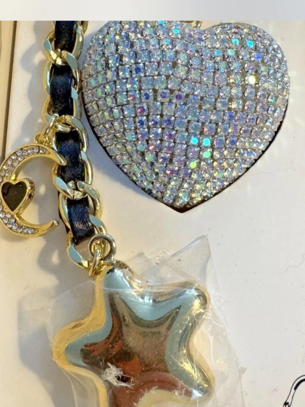 Eye Candy LA Gold Rhinestone Bear & AB Heart Handbag Charm New
